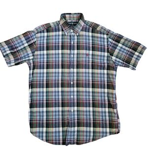 shirRalph Lauren Mens Multicolor Plaid‎ Short Sleeve Medium Button Down